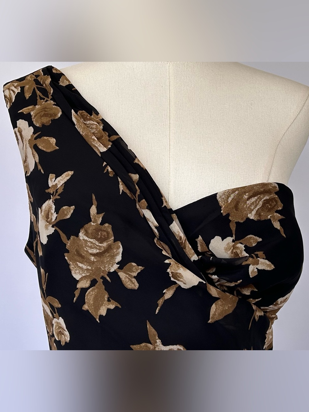 Lulus Women’s One-Shoulder Maxi Dress Neutral Floral Print Front Slit Size XL - Picture 2 of 10